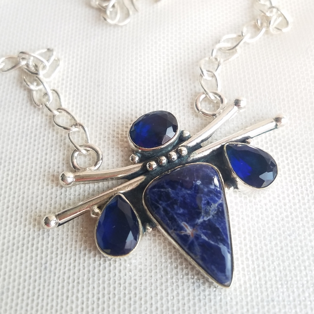 Genuine Sodalite Gemstone 925 Sterling Silver Handmade Necklace NEW